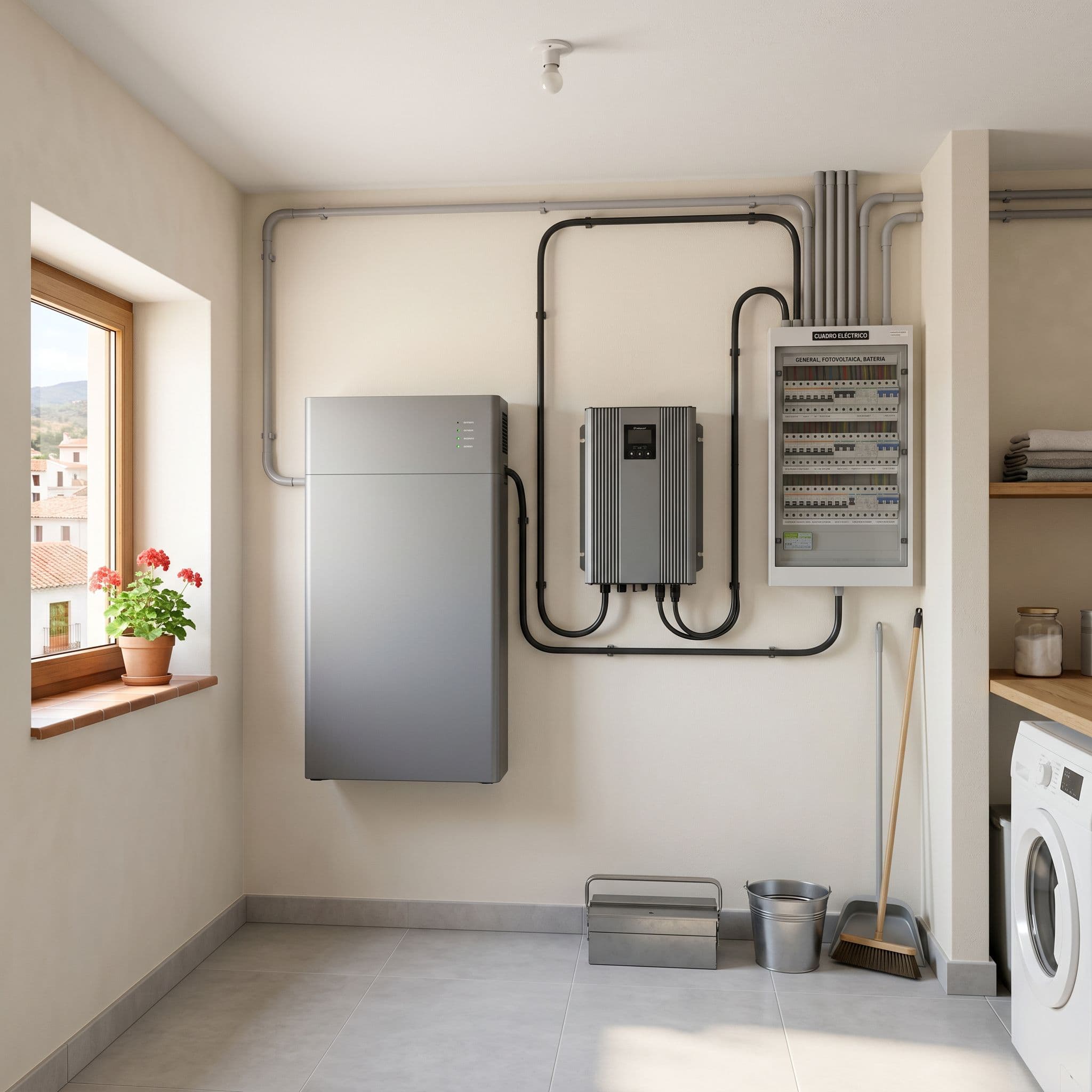 Sistema de baterías de litio para almacenamiento de energía solar combinado con aerotermia.