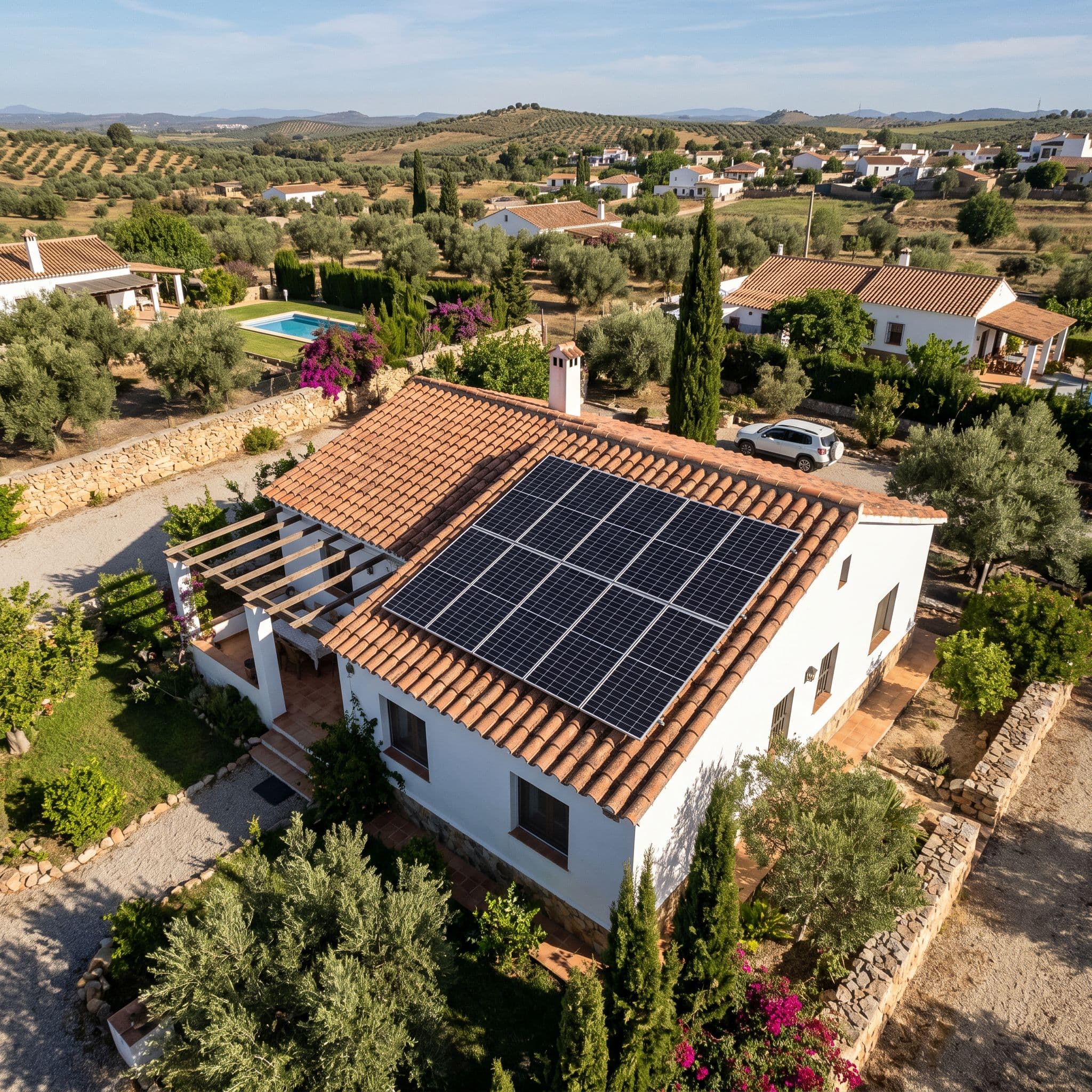 Vivienda unifamiliar con instalación fotovoltaica de 4 a 5 kWp dimensionada para aerotermia.