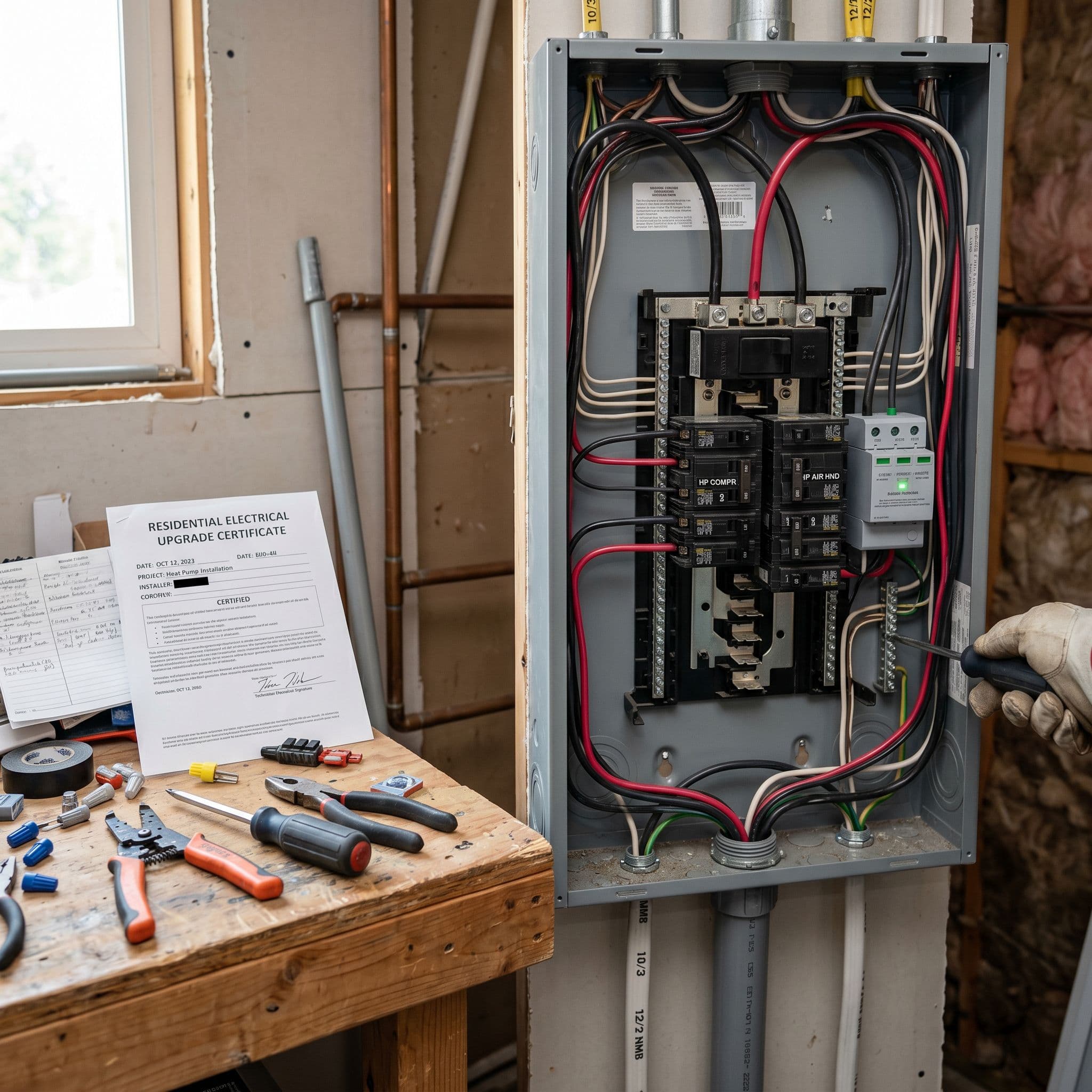 Adaptación de cuadro eléctrico y certificados energéticos para aerotermia con radiadores baja temperatura.