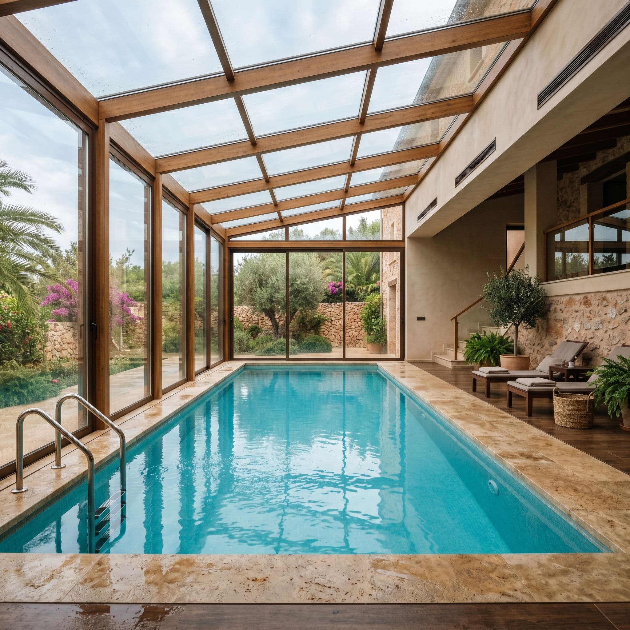 Piscina cubierta climatizada con sistema de aerotermia y deshumidificación.